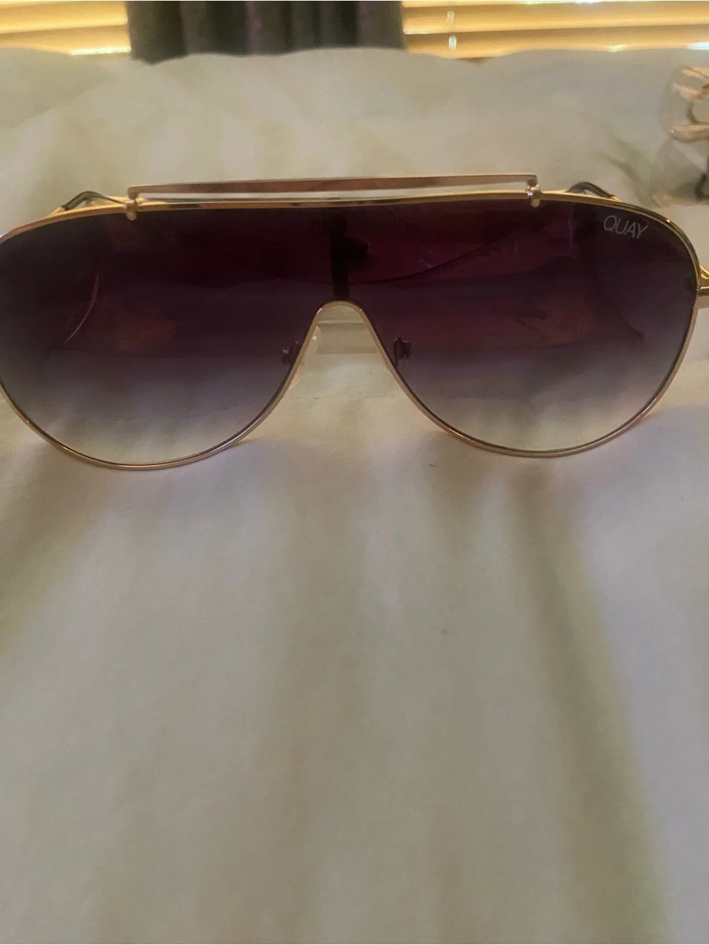 Quay Australia Gold Frame Purple Gradient Shield Sunglasses